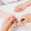 Cropped view of manicurist using nail clippers to cut cuticles